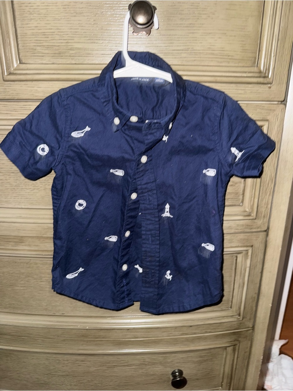 Navy Short-Sleeve Embroidered Button-Down Shirt - Kids